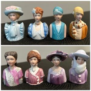Set of 8 - Avon American Fashion Porcelain Thimbles